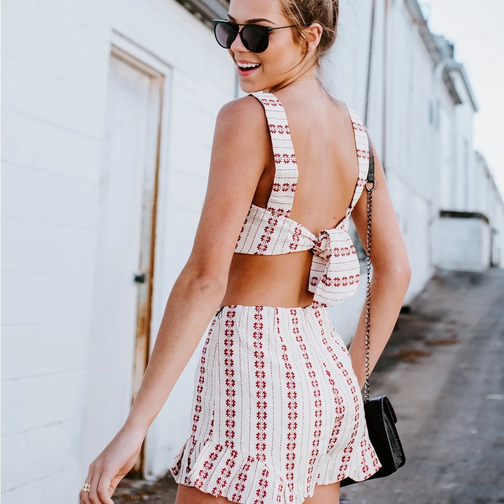 White and Red Two-Piece Set